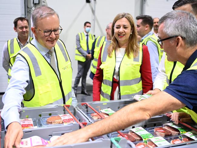 BRISBANE, AUSTRALIA - NewsWire Photos - APRIL 4, 2022.The Leader of the Australian Labor Party, Anthony Albanese and Queensland Premier, Annastacia Palaszczuk attend the official opening of WoolworthsÃ new distribution centre in Heathwood.Picture: NCA NewsWire / Dan Peled