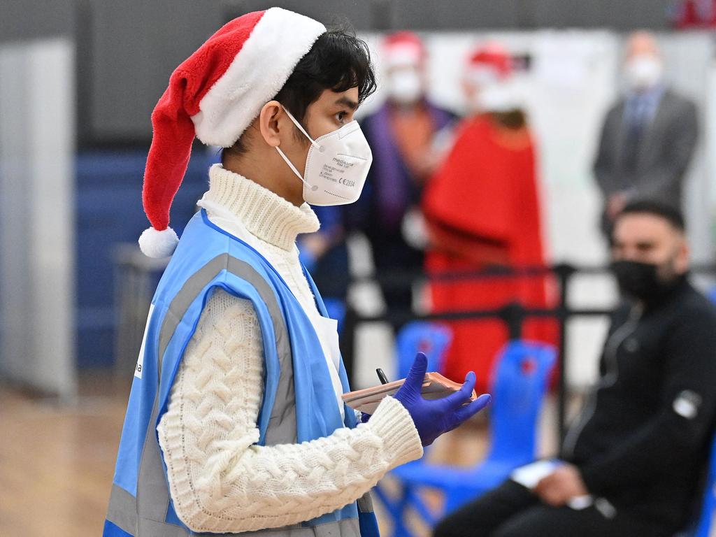 An NHS health worker at a pop-up coronavirus vaccination centre at the Redbridge Town Hall, East London on Christmas Day. Picture: AFP