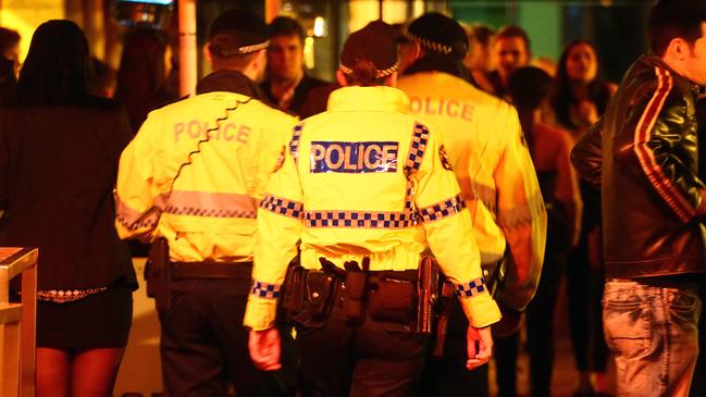 Tasmania Police on patrol around the Hobart waterfront.