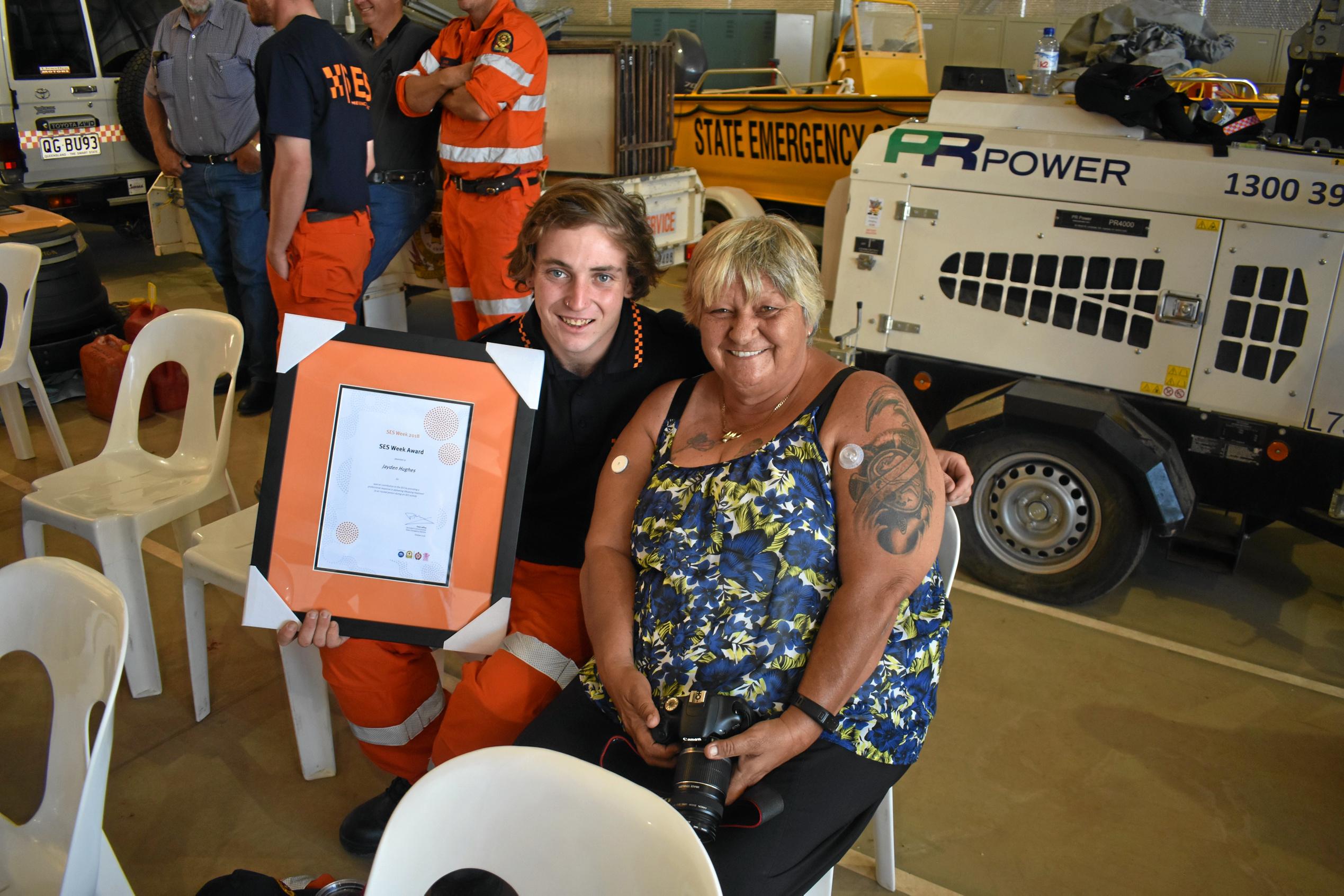 Jayden Hughes and his very proud grandmother at the SES Week Awards. Picture: Jorja McDonnell