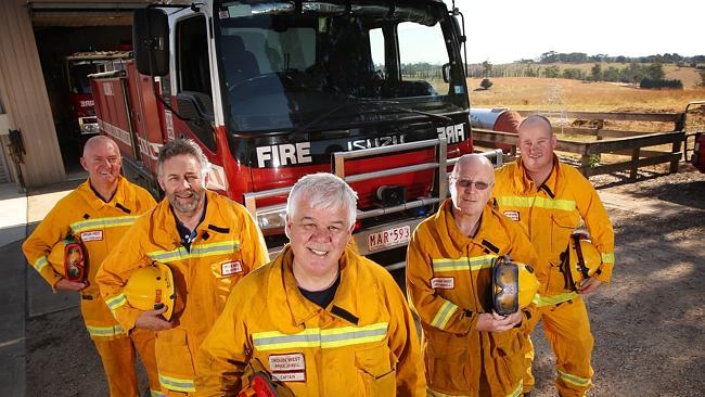 The five men who were in that CFA truck on Black Saturday (from left) Gary Cheesman, Ian Maxfield, Bruce Jewell, Reg Murrill ...