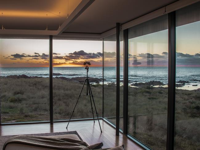 Sunset from inside Ettrick Rocks’ Australina unit. Picture: Sam Giudice