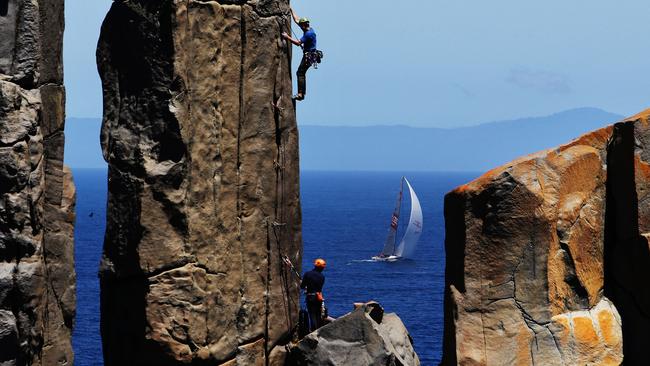 Wild Oats X1 on her way to her eighth line honours win. Picture: Brett Costello