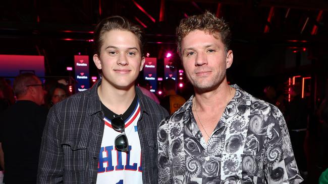 Deacon Reese Phillippe with his dad Ryan Phillippe. Picture: Mike Coppola/Getty Images for Fanatics