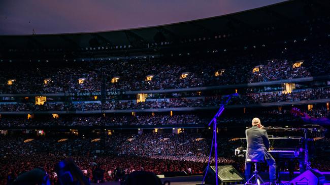 Billy Joel before a packed MCG. Picture: Brian Purnell/Mushroom Creative House