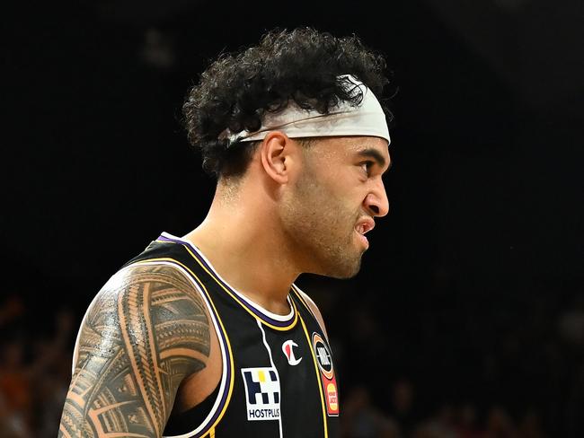 CAIRNS, AUSTRALIA - NOVEMBER 29: Izayah Le'Afa of the Kings is seen during the round 10 NBL match between Cairns Taipans and Sydney Kings at Cairns Convention Centre, on November 29, 2024, in Cairns, Australia. (Photo by Emily Barker/Getty Images)