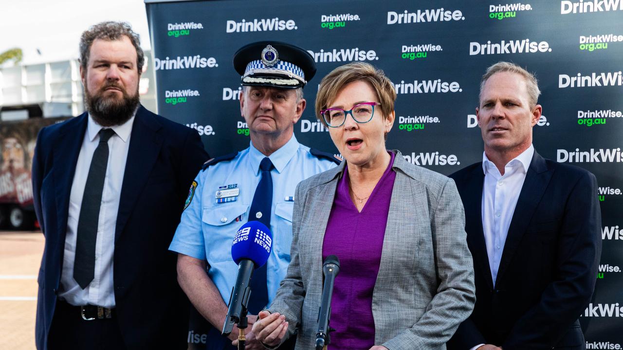 NRL Head of Integrity, Jason King, NSW Police Assistant Commissioner Brett McFadden, NSW Minister for Women Jodie Harrison and Mr Strahan at the launch of the new campaign this week. Picture: Supplied