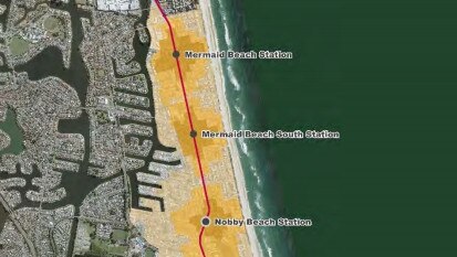 The stations planned for light rail stage 3a from Broadbeach to Burleigh on the Gold Coast.