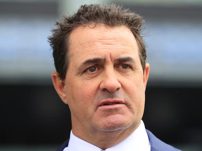 SYDNEY, AUSTRALIA - FEBRUARY 13: Michael Freedman looks on after winning  race 2 the Silverdale Farm Pierro Plate with Stay Inside during Sydney Racing at Royal Randwick Racecourse on February 13, 2021 in Sydney, Australia. (Photo by Mark Evans/Getty Images)