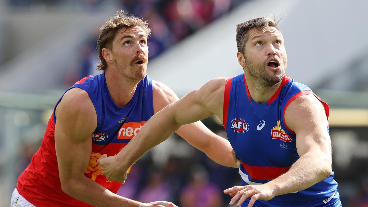 Stefan Martin up against his former club, Brisbane, in Round 4. Picture: Michael Klein