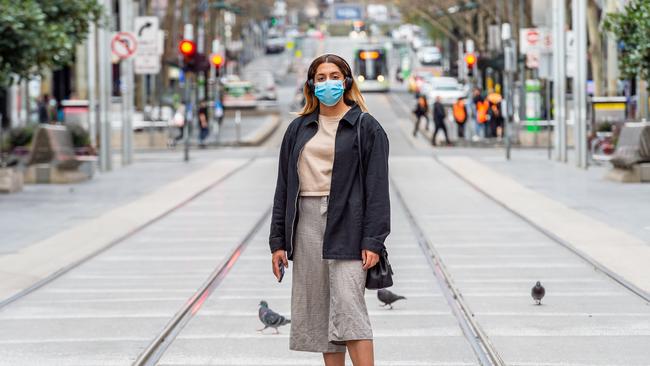 Melburnians have been urged to wear a mask when out and about. Picture: Jake Nowakowski