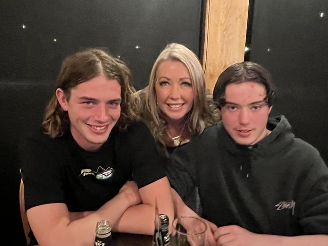 Left to right: Cooper’s brother Jackson Janzik, mum Kylie Stone and Cooper Janzik. Picture: Supplied