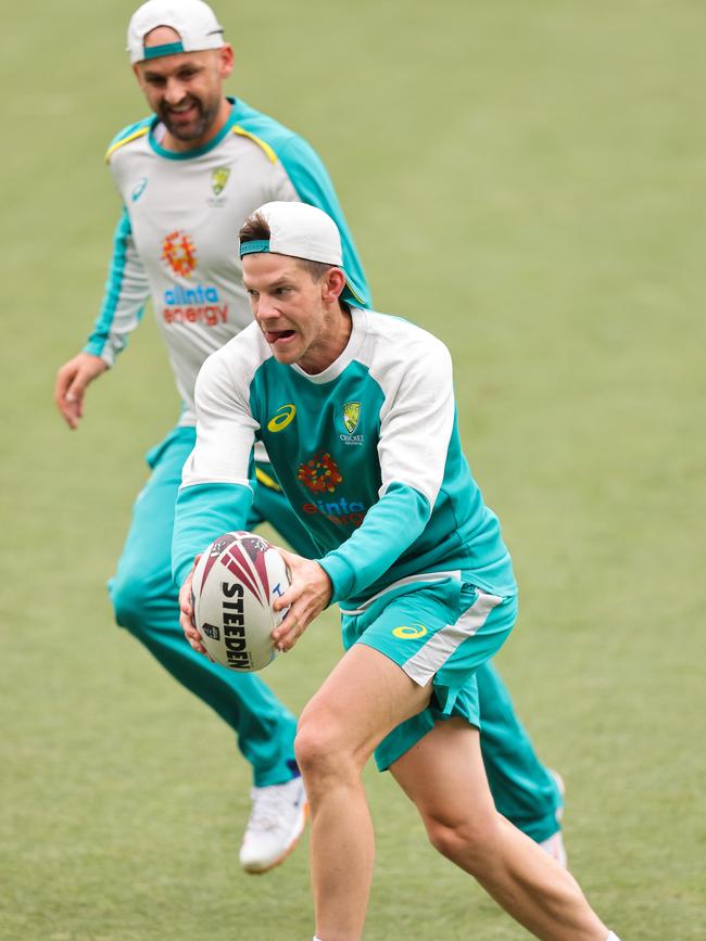 Tim Paine plays touch footy at Adelaide Oval