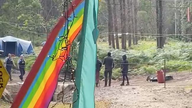 NSW Police have been attacked and had a vehicle damaged during a raid on a camp of the extreme protest group Blockade Australia in Sydney’s far west. Picture: Facebook