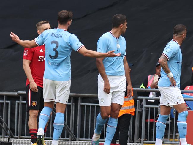 Manchester City questioned the penalty awarded against Jack Grealish. Picture: Matthew Peters/Manchester United via Getty Images