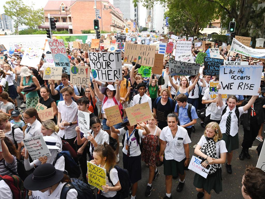 School students rally against climate change in Brisbane CBD. Picture: AAP/Dan Peled