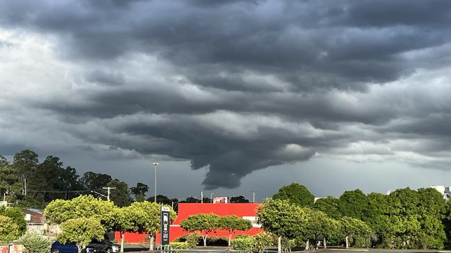 Dark clouds were formed above Brisbane Airport on Saturday January 18, 2025. Picture: Anthony Reginato