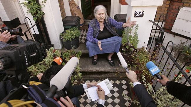 Writer Doris Lessing addresses the media outside her home in north London, after winning the Nobel Literature Prize. She never regretted leaving her marriage and her children, in order to write.