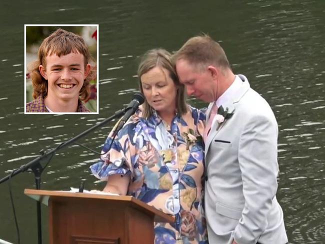 Family and friends gathered to farewell 15-year-old Dusty Daly after he was killed in a plane crash with his cousins Luke and Benny Smith. Picture: Supplied.