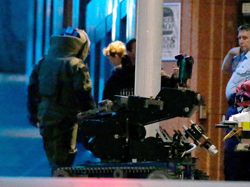 An anti-explosives robot sits at the Lindt Cafe, Martin Place. Picture: Daniel Munoz (Getty Images)