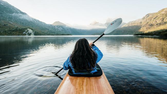 Kayaking on Dove Lake, Cradle Mountain, Tasmania.