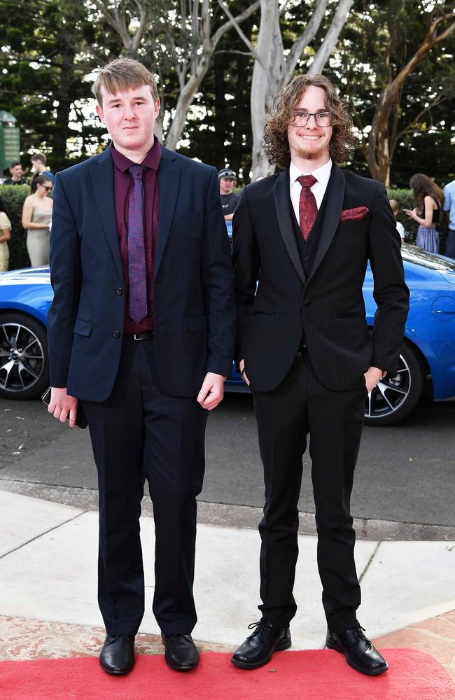 Hayden Kadei and Hamish Conell at Centenary Heights State High School formal. Picture; Patrick Woods.