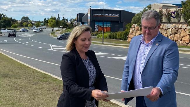 Cr Jodie Shipway with mayor Peter Flannery near Cook Court.