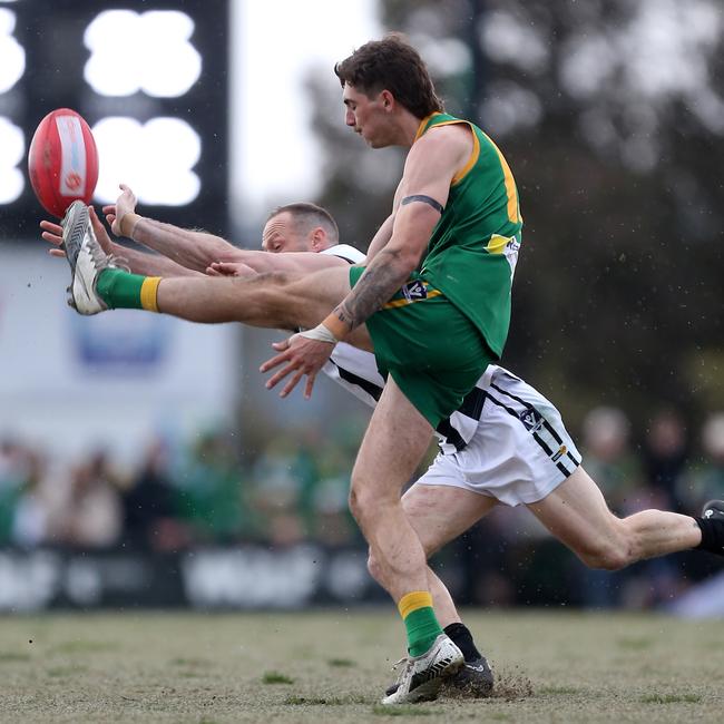 Cam Olden playing for Leongatha in last year’s Gippsland league grand final. Picture Yuri Kouzmin