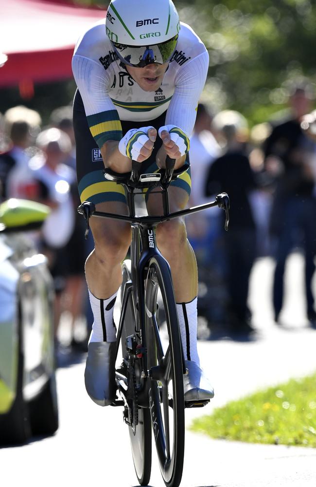 Dennis became just the first Aussie since Michael Rogers to win the world title. Picture: Kerstin Joensson (AP).