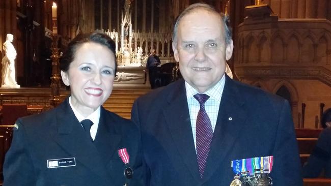 Australian Conservatives Candidate Sophie York in her Navy uniform. Sophie York with her father Commodore David York. Picture: supplied