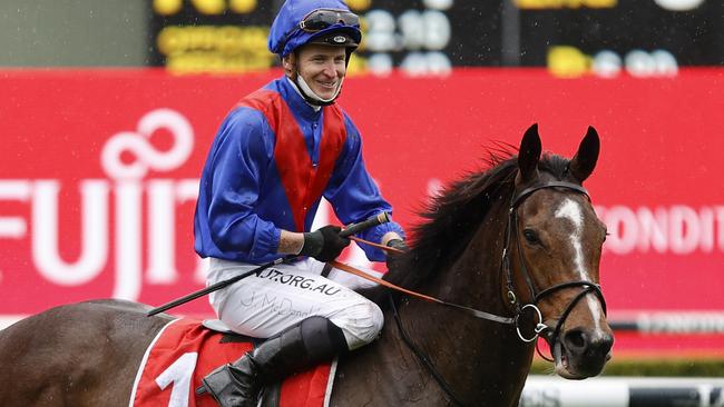 James McDonald was all smiles when receiving the news he’d be linking back up with Zaaki in the Cox Plate. Picture: Getty Images