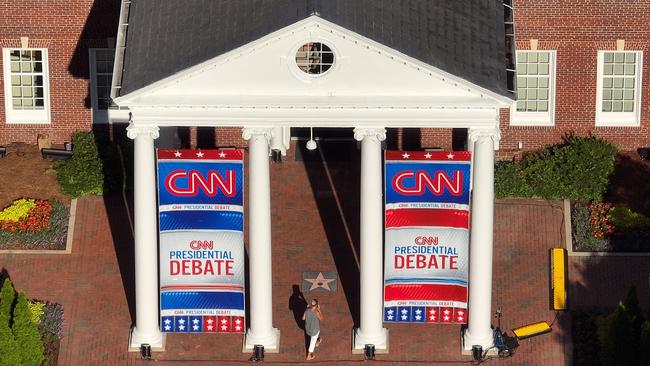 Signage for the CNN presidential debate outside their studios in Atlanta, Georgia.Picture: Getty Images via AFP.