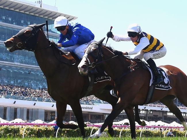 MELBOURNE, AUSTRALIA - OCTOBER 29: Kerrin McEvoy rides Oceanographer to win race four, the Lexus Stakes on Derby Day at Flemington Racecourse on October 29, 2016 in Melbourne, Australia. (Photo by Quinn Rooney/Getty Images)