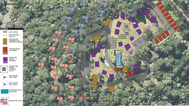 The proposed redevelopment of the Green Mountains campground in Lamington National Park near O'Reilly's Rainforest Resort. Photo: Supplied