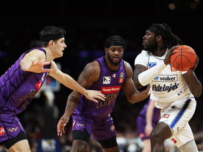 SYDNEY, AUSTRALIA - FEBRUARY 13:  Montrezl Harrell of the 36ers controls the ball during the NBL Play-In Qualifier match between Sydney Kings and Adelaide 36ers at Qudos Bank Arena, on February 13, 2025, in Sydney, Australia. (Photo by Matt King/Getty Images)