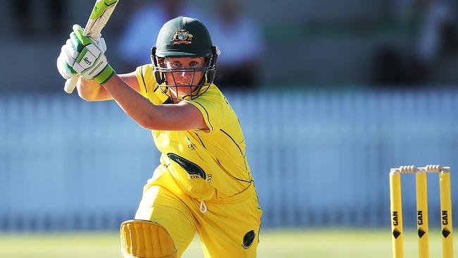 Beth Mooney on her way to a player of match unbeaten 95 during Australian women's Governor General's XI v South Africa at Drummoyne. Picture: Phil Hillyard