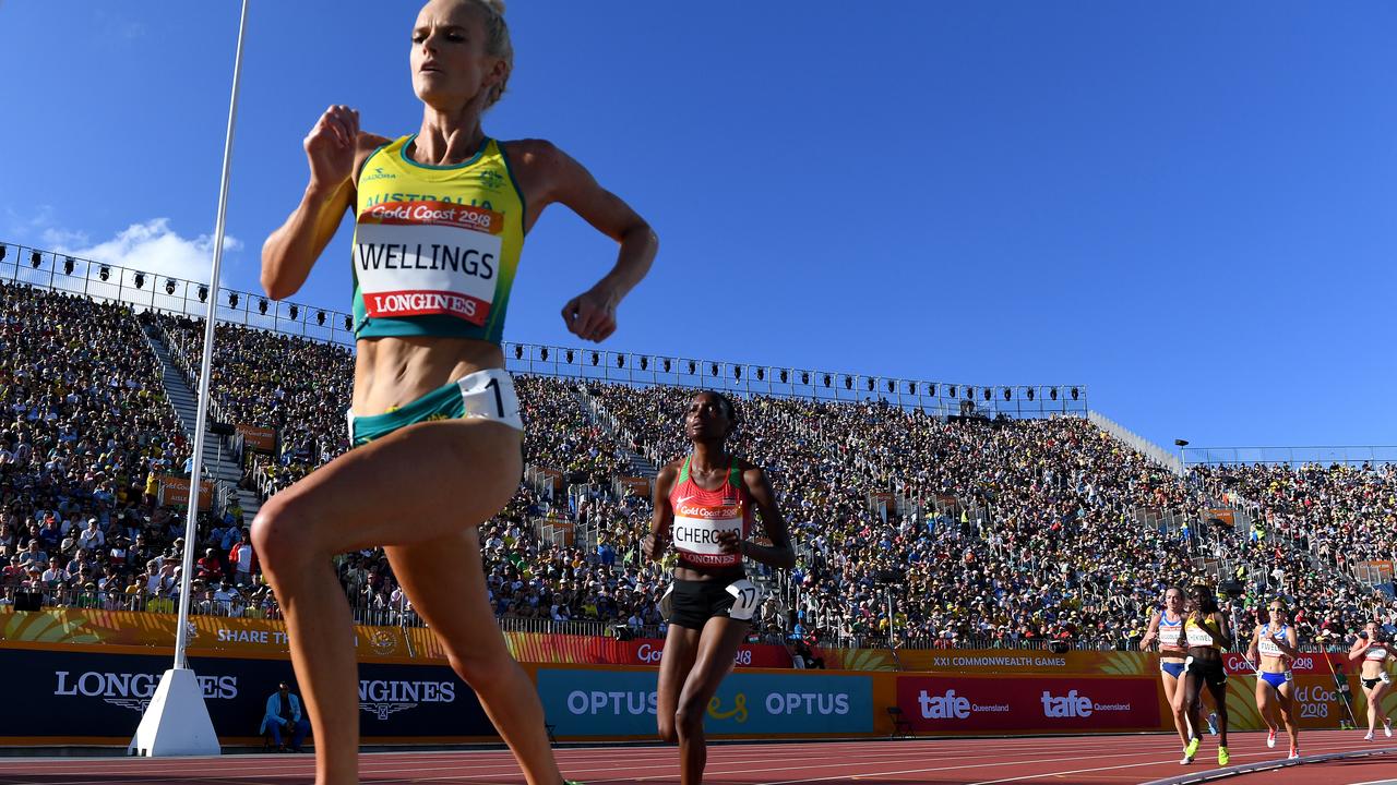 Eloise Wellings, here running for Australia in the women's 5000m final at the Commonwealth Games, says it isn’t fair NRL players have been given Covid exemptions but not Olympic track and field athletes. Picture: AAP Image/Dean Lewins