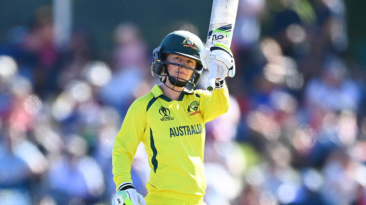 Rachael Haynes of Australia celebrates her half-century during the 2022 Women's Cricket World Cup Final. Photo by Hannah Peters/Getty Images