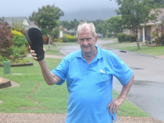 George Church used his thongs to fight off a roo when he went to check his mail at Carlyle Gardens. Picture: Evan Morgan