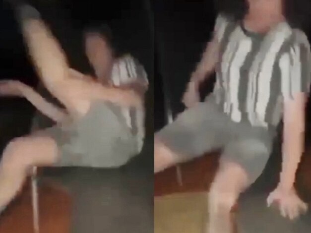 Warning: Disturbing Images: The young teen's leg bent inward as he flew down the 9m slide.