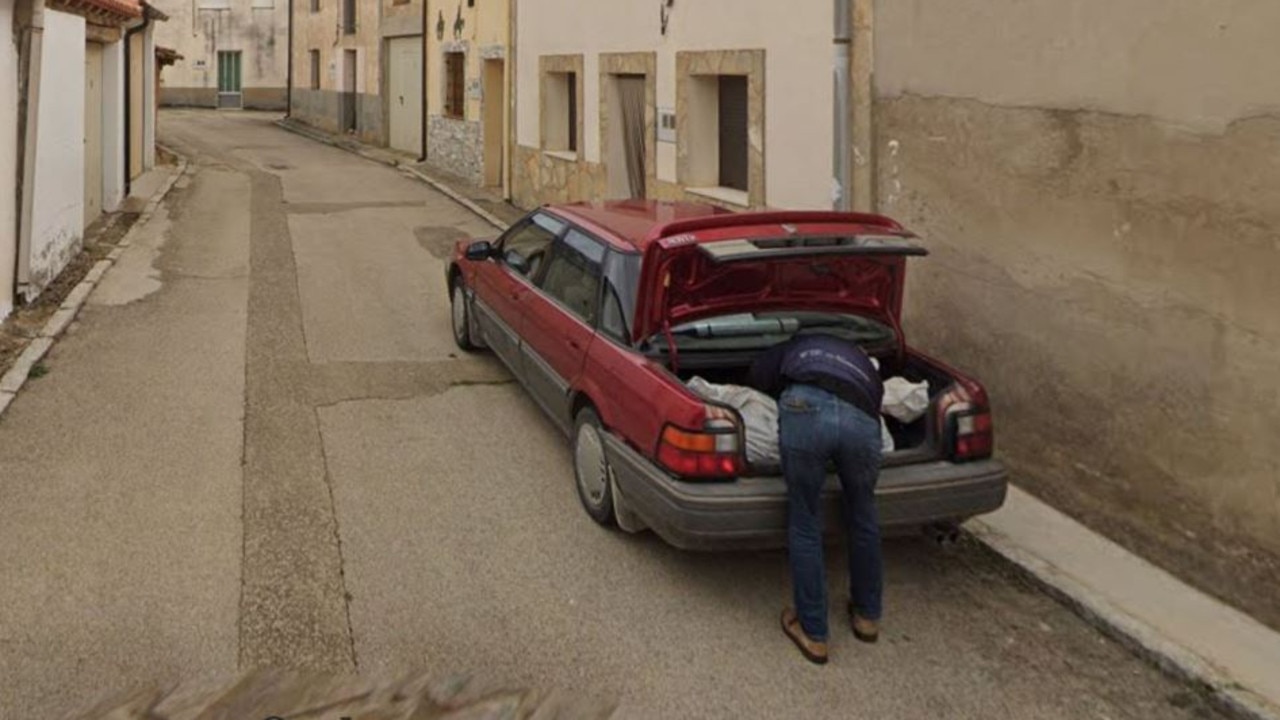 This image helped police investigate a missing person's case in Spain. Pic: Google Maps Street View . A Google street view image of a man loading a large white plastic bag into the boot of his car has led to the arrest of two people on suspicion of murder. Picture Google