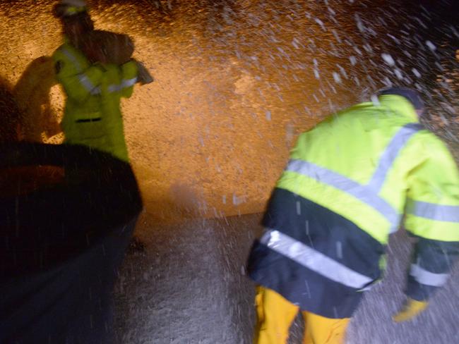 Emergency services sandbag the front of an apartment building at Collaroy on Sydney's Northern Beaches as the Kingtide peaks. Picture: Jeremy Piper