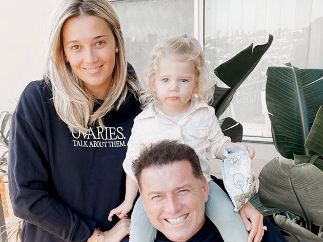 Karl Stefanovic, daughter Harper and wife Jasmine. Picture: Instagram