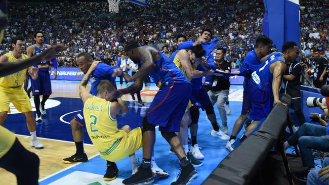 The “basketbrawl” shocked fans around the world. (George Calvelo/NurPhoto/Getty Images)