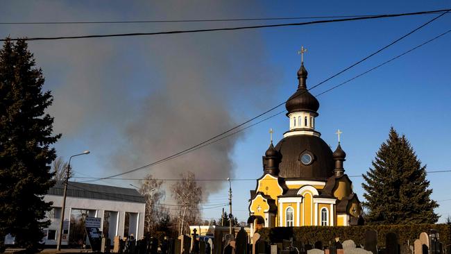 Smoke rises after an explosion in Kyiv, as Russian forces advance on the city. Picture: Fadel Senna/ AFP)