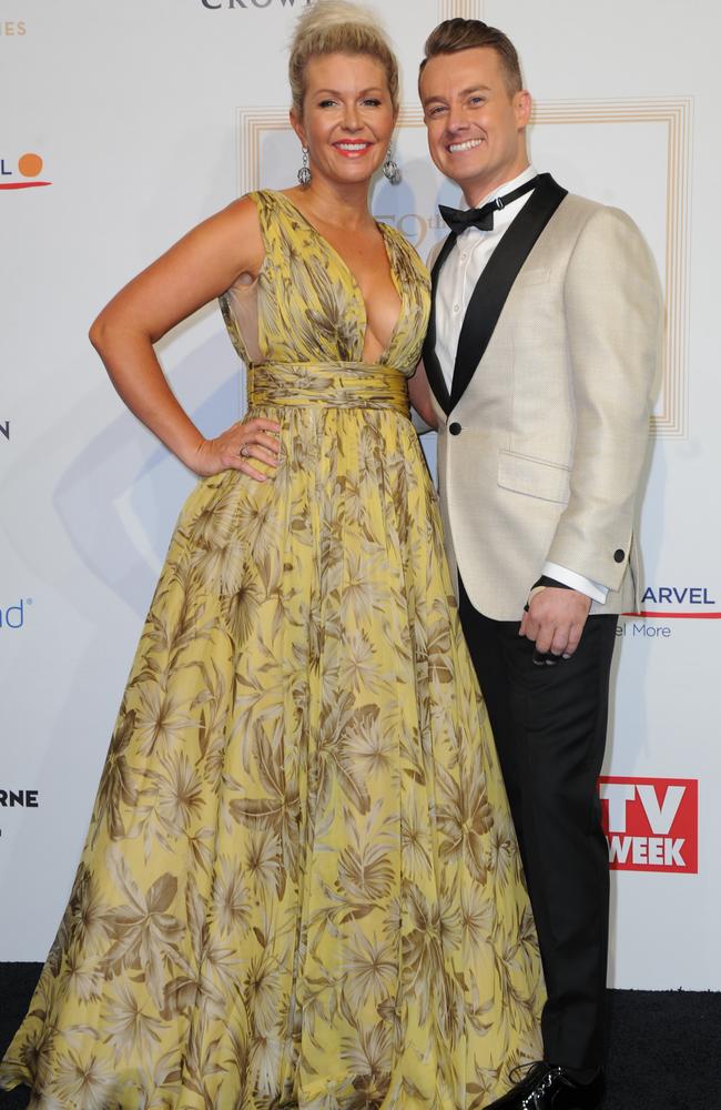 Australian television presenter Grant Denyer and Cheryl Denyer arrive at the 2017 Logie Awards at the Crown Casino in Melbourne, Australia, Sunday, April 23, 2017. Picture: AAP Image/Joe Castro