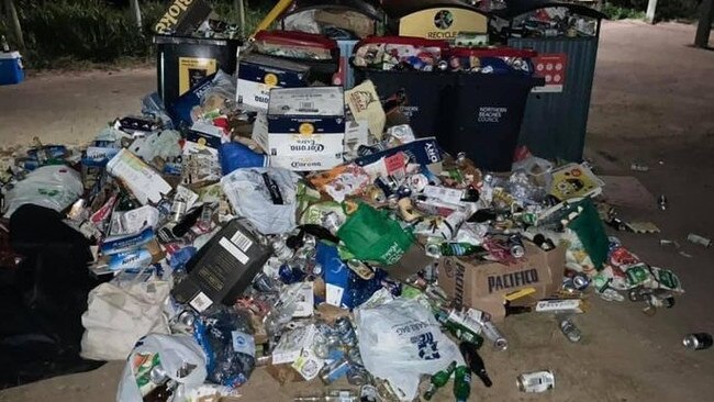 Rubbish left behind by revellers on reserves near Freshwater Beach that was collected by residents early on Sunday morning. Picture: Supplied