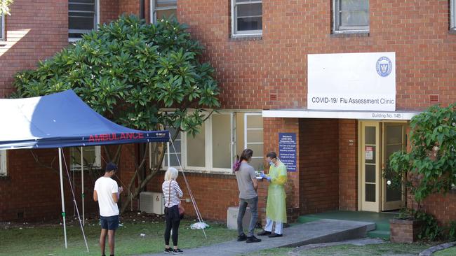 Patients queuing up to get tested at the Prince of Wales Hospital in Randwick. Picture: Christian Gilles