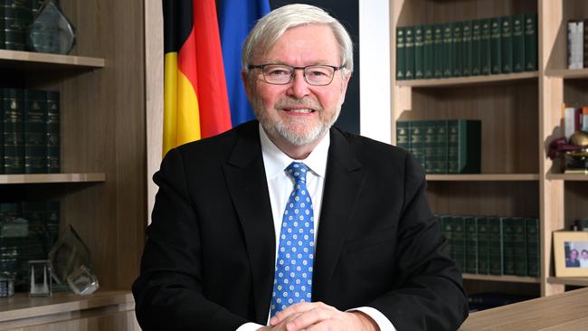 Former Australian Prime Minister Kevin Rudd at his office in Brisbane on Tuesday. Picture: AAP