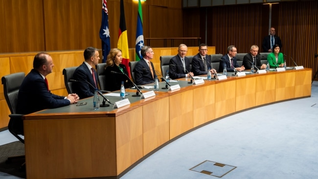 The Premiers and Chief Ministers attend a press conference with Prime Minister Anthony Albanese after the National Cabinet meeting at Parliament House, Canberra. Picture: NCA NewsWire / Martin Ollman